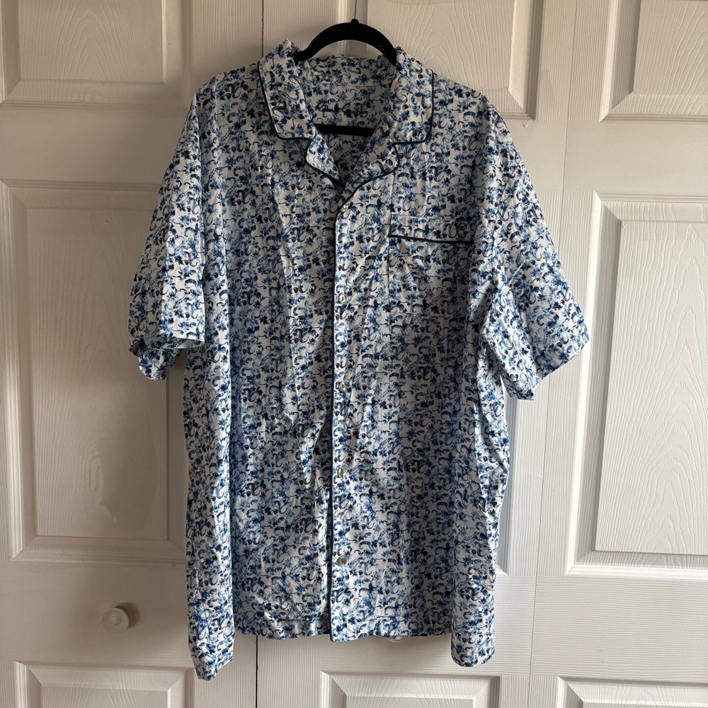 Robert Graham Paisley Pajama Top White Blue Cotton 3XL Soft Lounge Sleepwear
